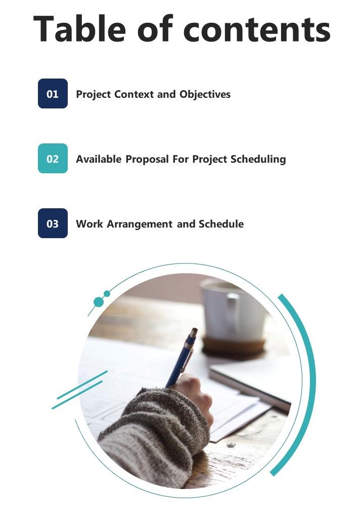 Table Of Contents Project Work Arrangement Proposal One Pager Sample Example Document Slide01