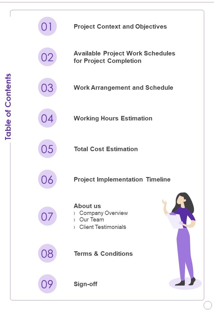 Table Of Contents Project Work Schedule Proposal One Pager Sample Example Document Slide01