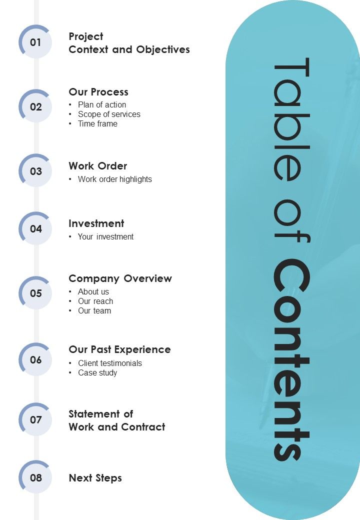 Table Of Contents Proposal Electronics Piping Lighting System Enhancement One Pager Sample Example Document Slide01