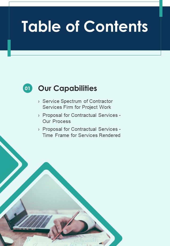 Table Of Contents Proposal For Contractual Services One Pager Sample Example Document Slide01