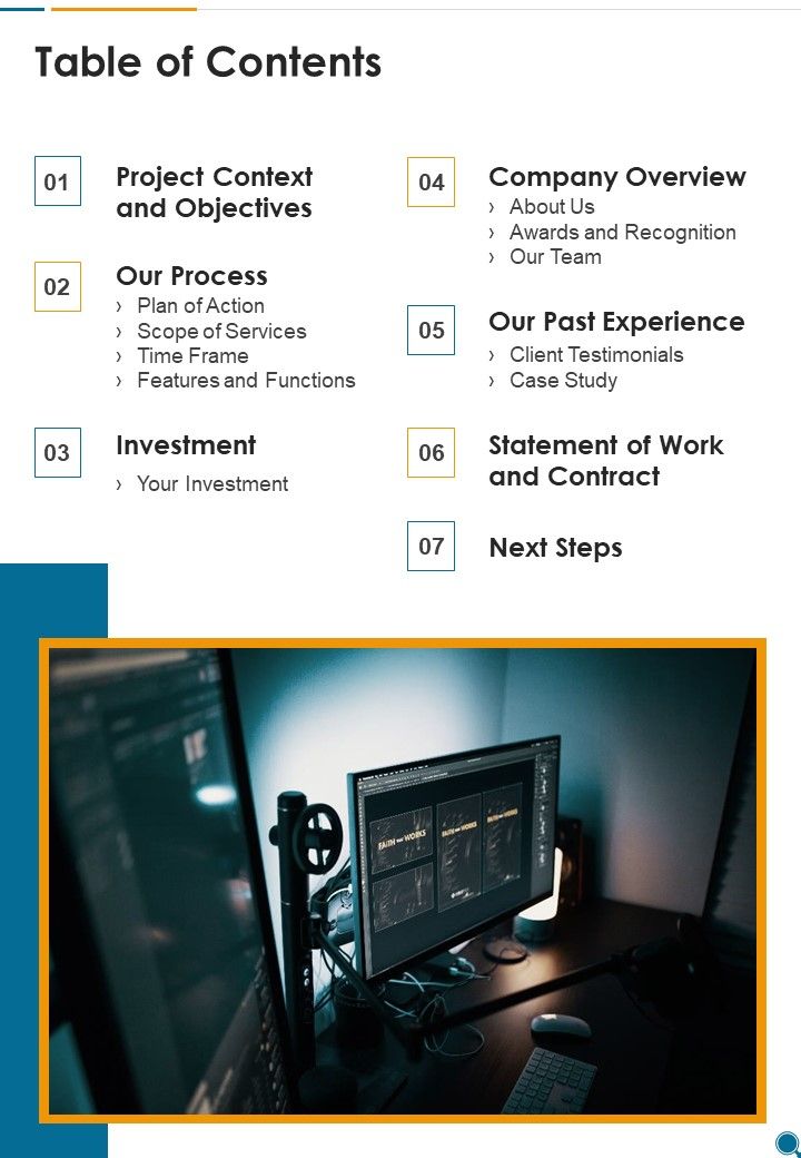 Table Of Contents Research Proposal For Cargo Investigation And Testing System One Pager Sample Example Document Slide01