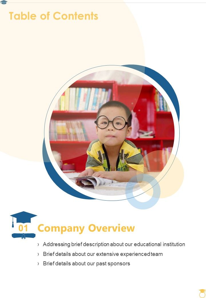 Table Of Contents Study Scholarship Proposal One Pager Sample Example Document Slide01