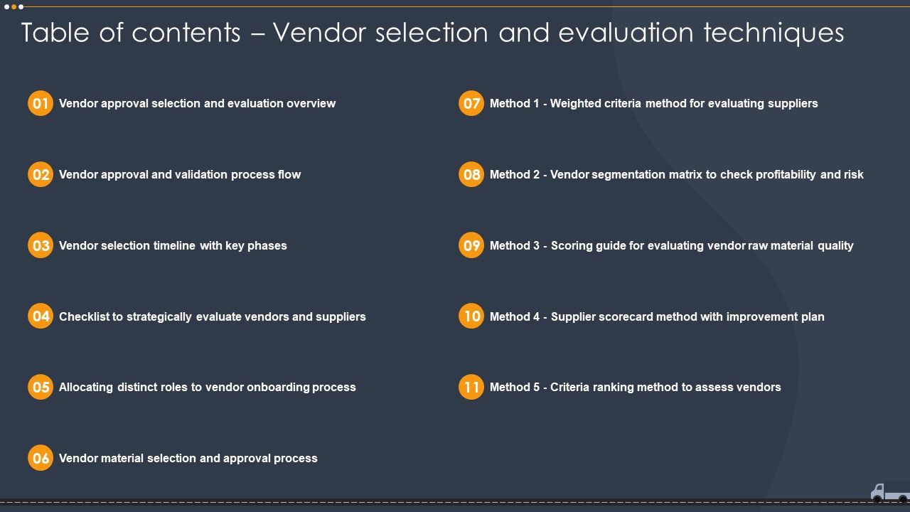Table_Of_Contents_Vendor_Selection_And_Evaluation_Techniques_Ppt_Portfolio_Gallery_PDF_Slide_1.jpg