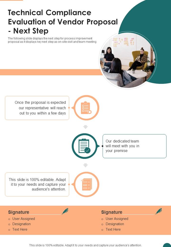 Technical Compliance Evaluation Of Vendor Proposal Next Step One Pager Sample Example Document Slide01