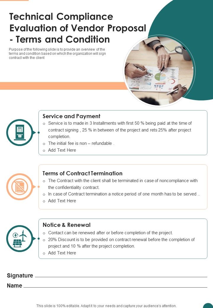 Technical Compliance Evaluation Of Vendor Proposal Terms And Condition One Pager Sample Example Document Slide01