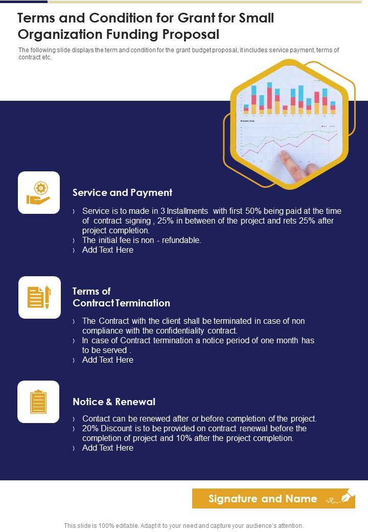 Terms And Condition For Grant For Small Organization Funding Proposal One Pager Sample Example Document Slide01