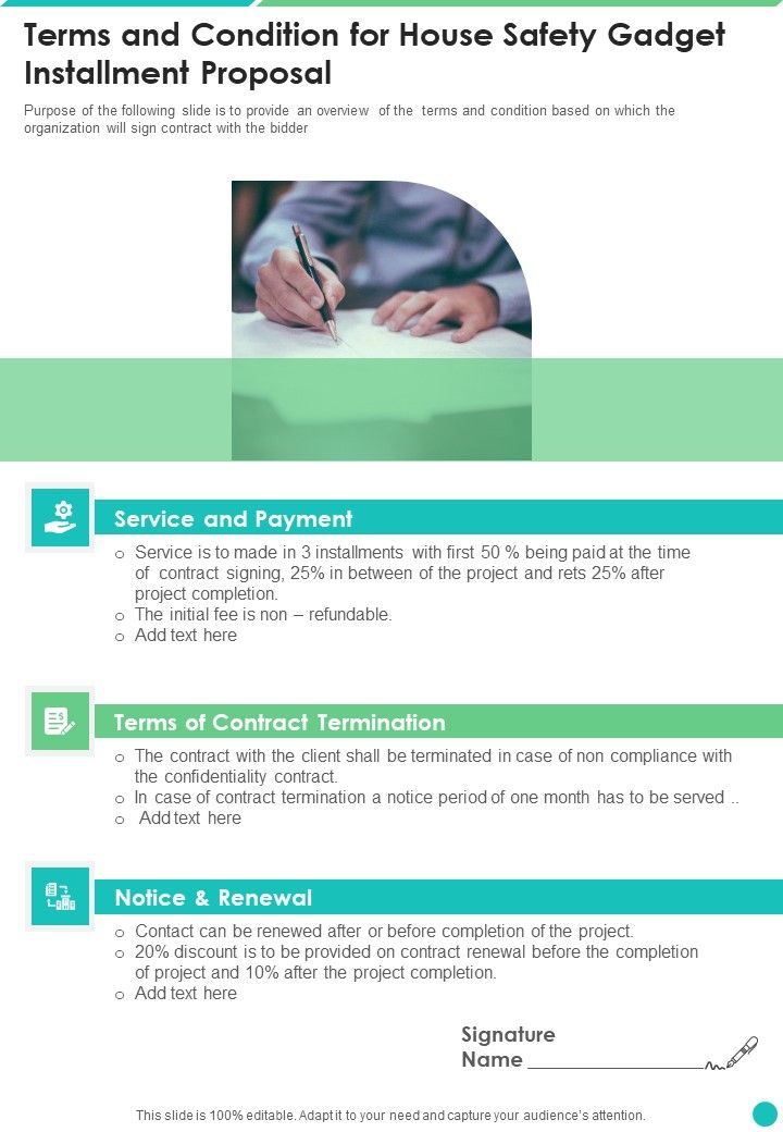 Terms And Condition For House Safety Gadget Installment Proposal One Pager Sample Example Document Slide01