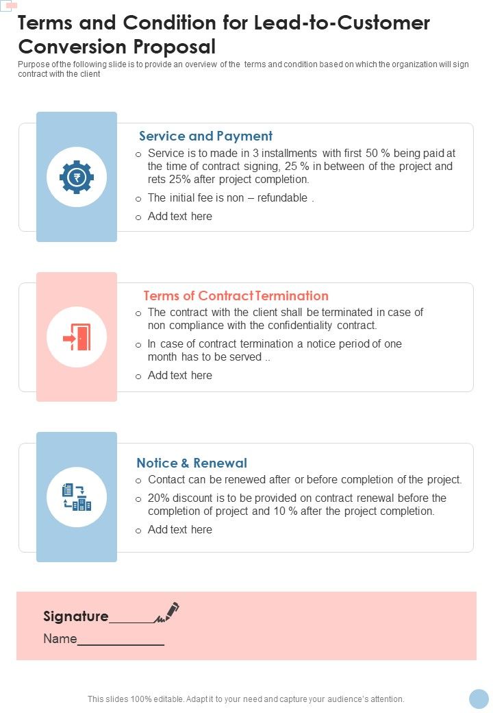 Terms And Condition For Lead To Customer Conversion Proposal One Pager Sample Example Document Slide01