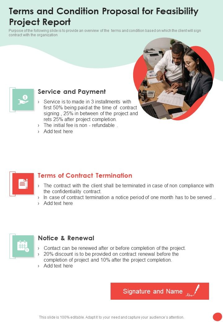 Terms And Condition Proposal For Feasibility Project Report One Pager Sample Example Document Slide01
