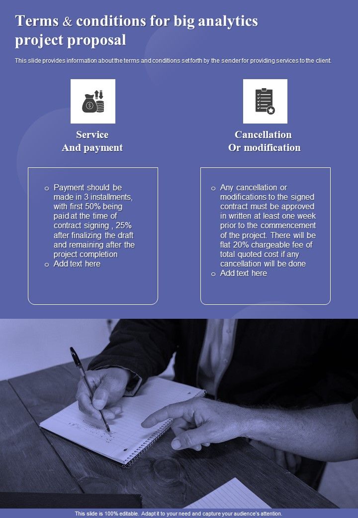 Terms And Conditions For Big Analytics Project Proposal One Pager Sample Example Document Slide01