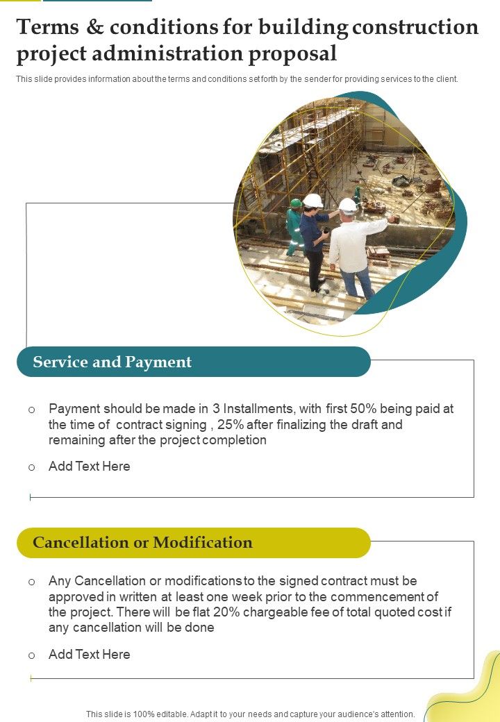 Terms And Conditions For Building Construction Project Administration Proposal One Pager Sample Example Document Slide01