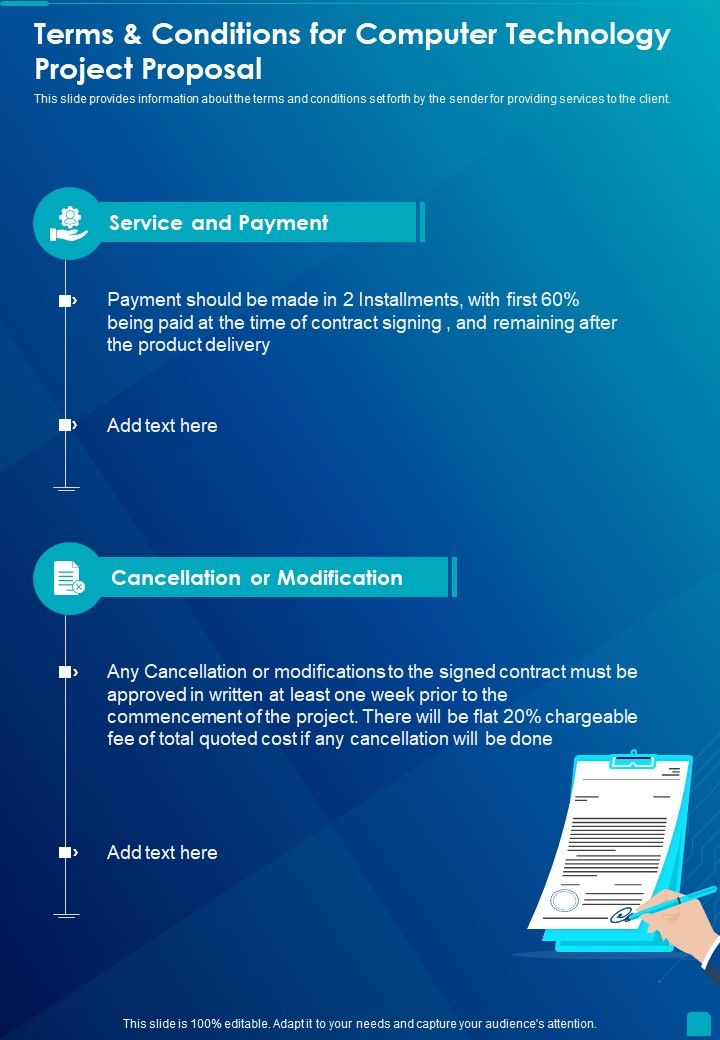 Terms And Conditions For Computer Technology Project Proposal One Pager Sample Example Document Slide01