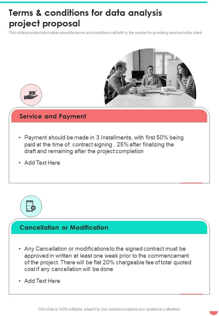 Terms And Conditions For Data Analysis Project Proposal One Pager Sample Example Document Slide01