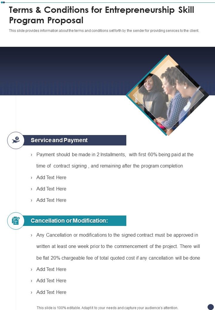Terms And Conditions For Entrepreneurship Skill Program Proposal One Pager Sample Example Document Slide01