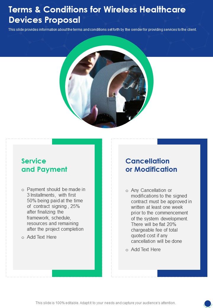 Terms And Conditions For Wireless Healthcare Devices Proposal One Pager Sample Example Document Slide01