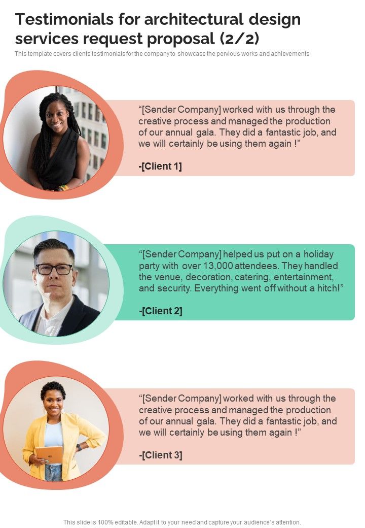 Testimonials For Architectural Design Services Request Proposal One Pager Sample Example Document