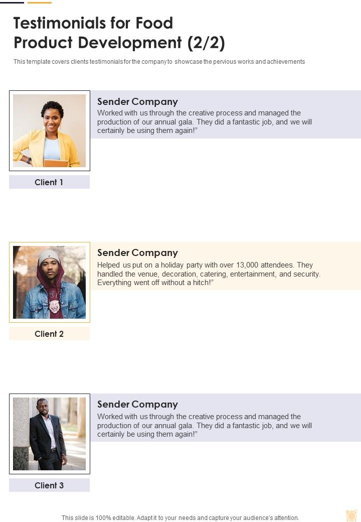 Testimonials For Food Industry Services Development One Pager Sample Example Document