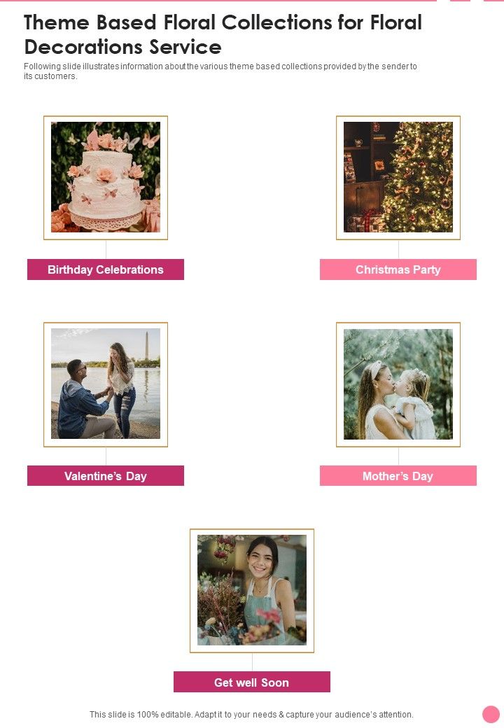 Theme Based Floral Collections For Floral Decorations Service One Pager Sample Example Document Slide01
