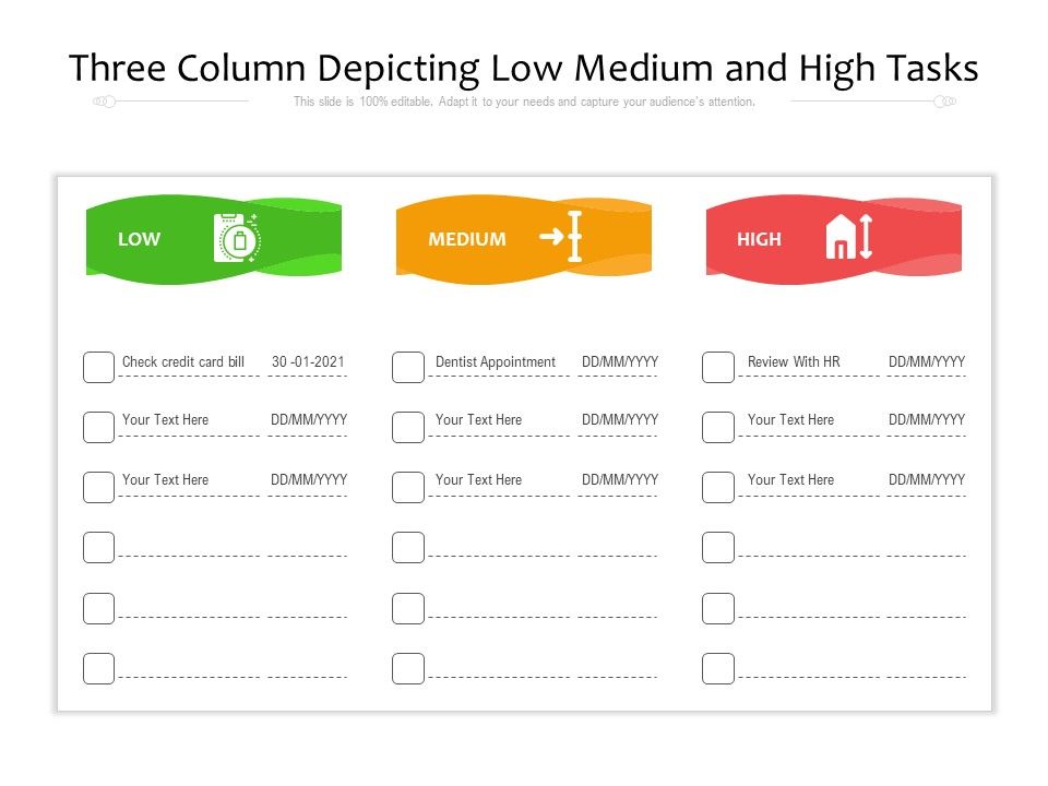 Three_Column_Depicting_Low_Medium_And_High_Tasks_Ppt_PowerPoint_Presentation_File_Background_Designs_PDF_Slide_1.jpg