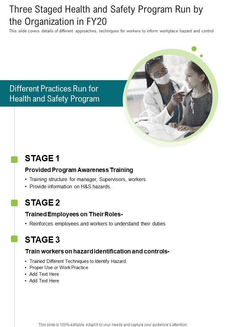 Three Staged Health And Safety Program Run By The Organization In FY20 One Pager Documents Slide01