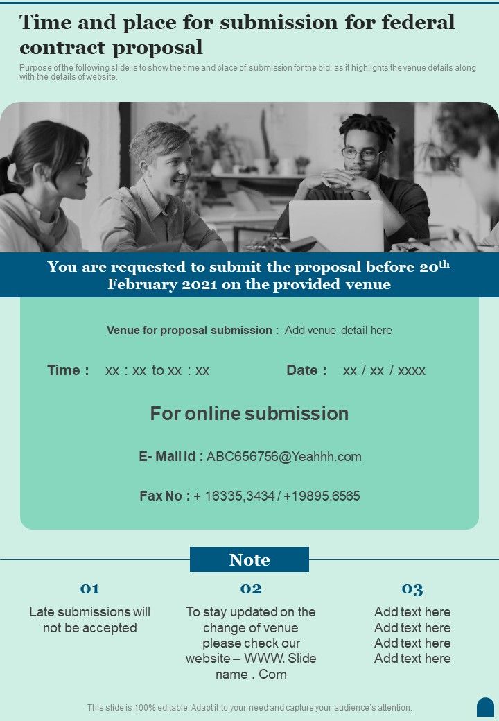 Time And Place For Submission For Federal Contract One Pager Sample Example Document Slide01