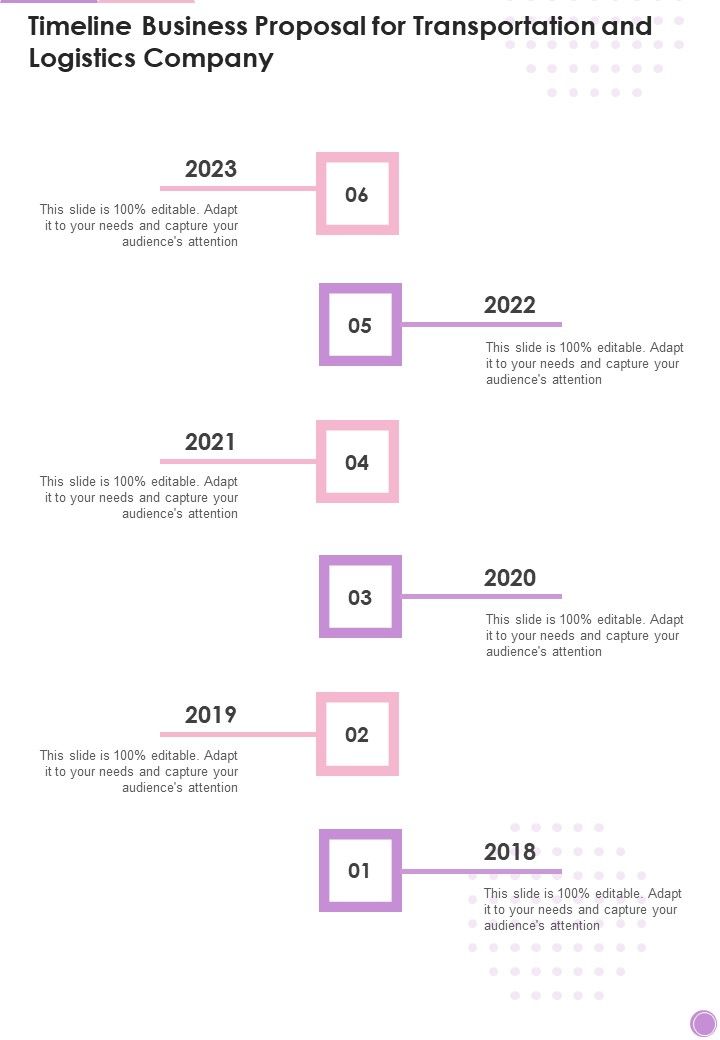 Timeline Business Proposal For Transportation And Logistics Company One Pager Sample Example Document Slide01