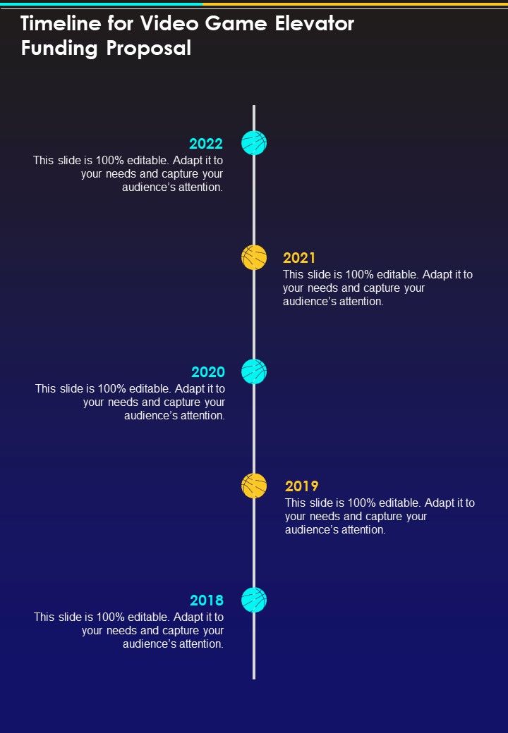 Timeline For Video Game Elevator Funding Proposal One Pager Sample Example Document Slide01