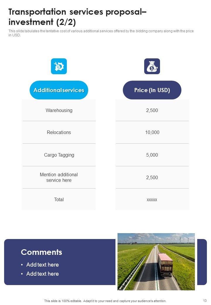 Transportation Services Proposal Example Document Report Doc Pdf Ppt