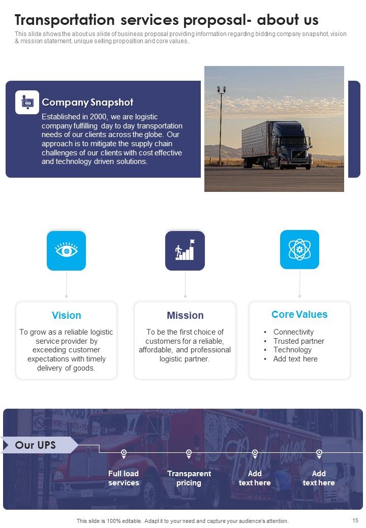 Transportation Services Proposal Example Document Report Doc Pdf Ppt