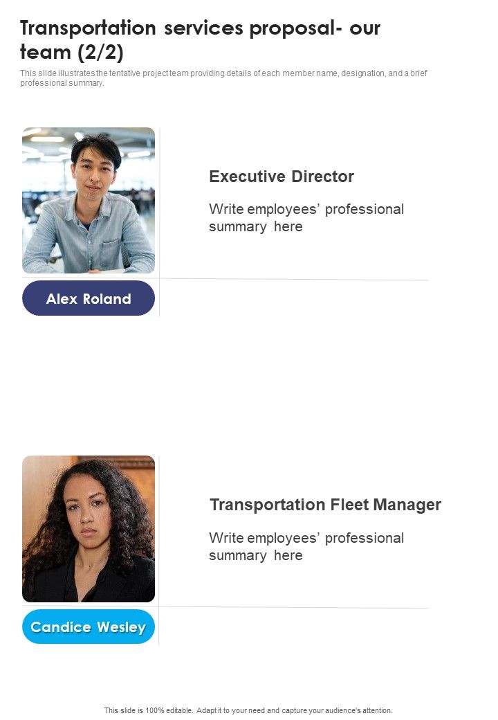 Transportation Services Proposal Our Team One Pager Sample Example Document