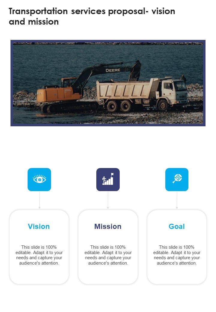 Transportation Services Proposal Vision And Mission One Pager Sample Example Document Slide01