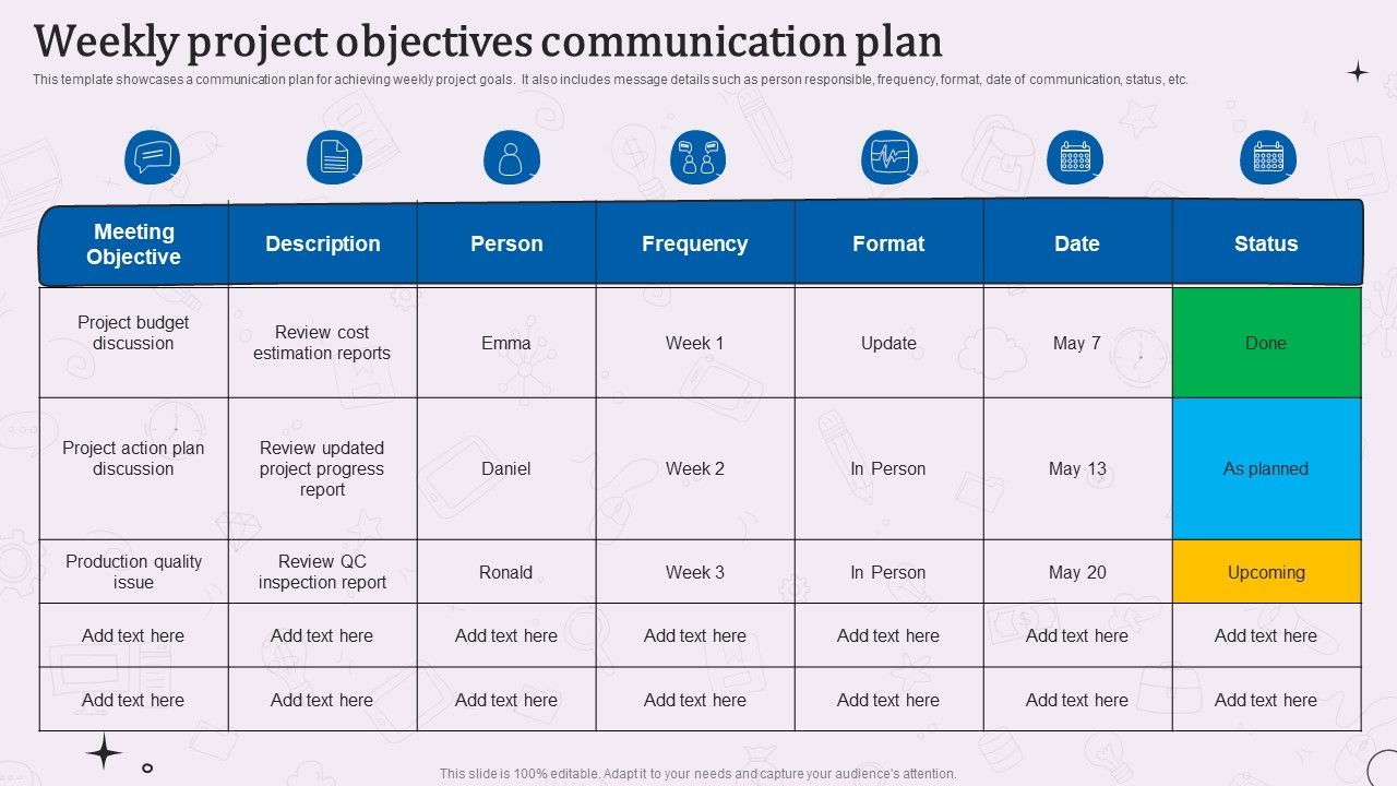 Types_Of_Corporate_Communication_Techniques_Weekly_Project_Objectives_Communication_Plan_Background_PDF_Slide_1.jpg