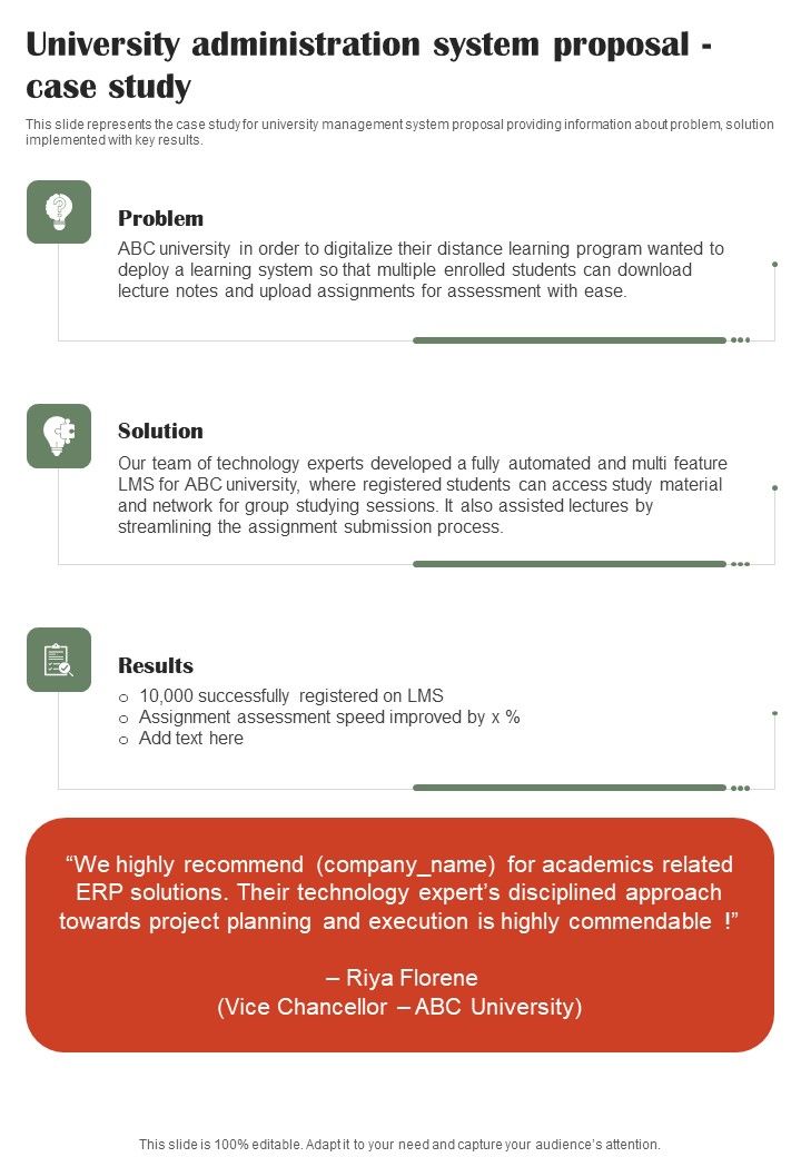 University Administration System Proposal Case Study One Pager Sample Example Document Slide01