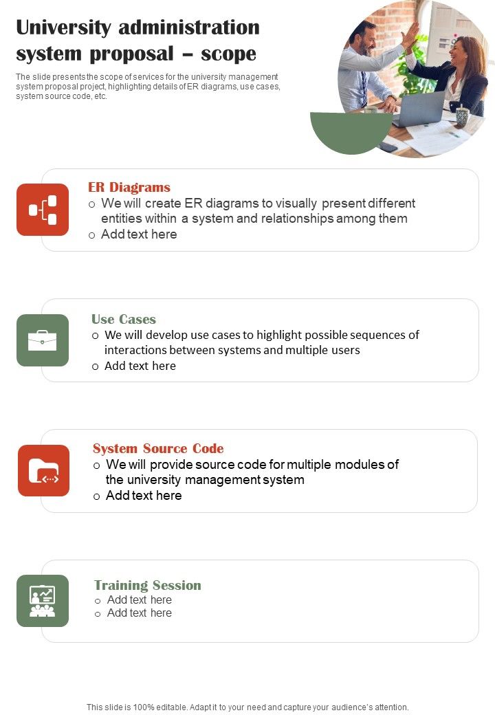 University Administration System Proposal Scope One Pager Sample Example Document Slide01
