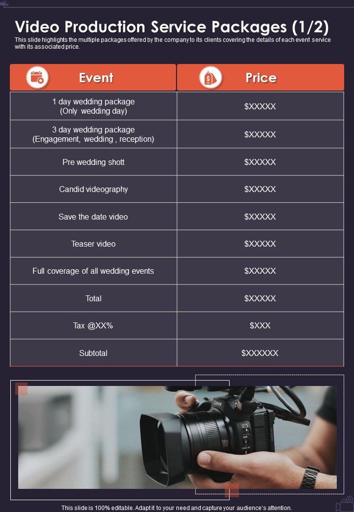 Video Production Service Packages One Pager Sample Example Document