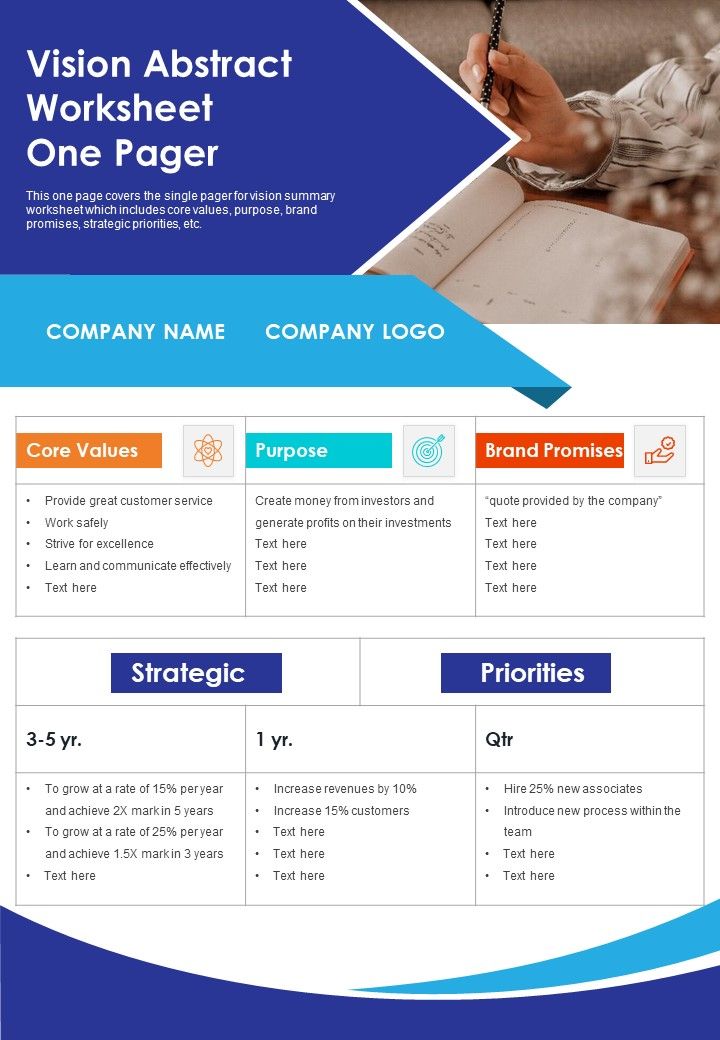 Vision Abstract Worksheet One Pager PDF Document PPT Template Slide01