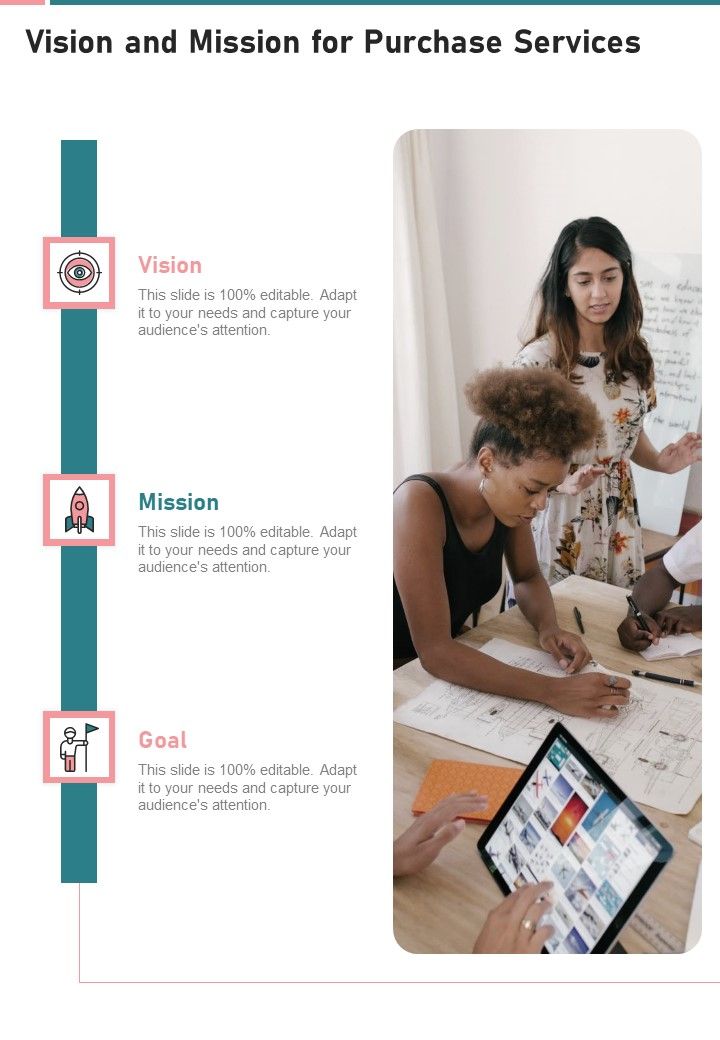 Vision And Mission For Purchase Services One Pager Sample Example Document Slide01