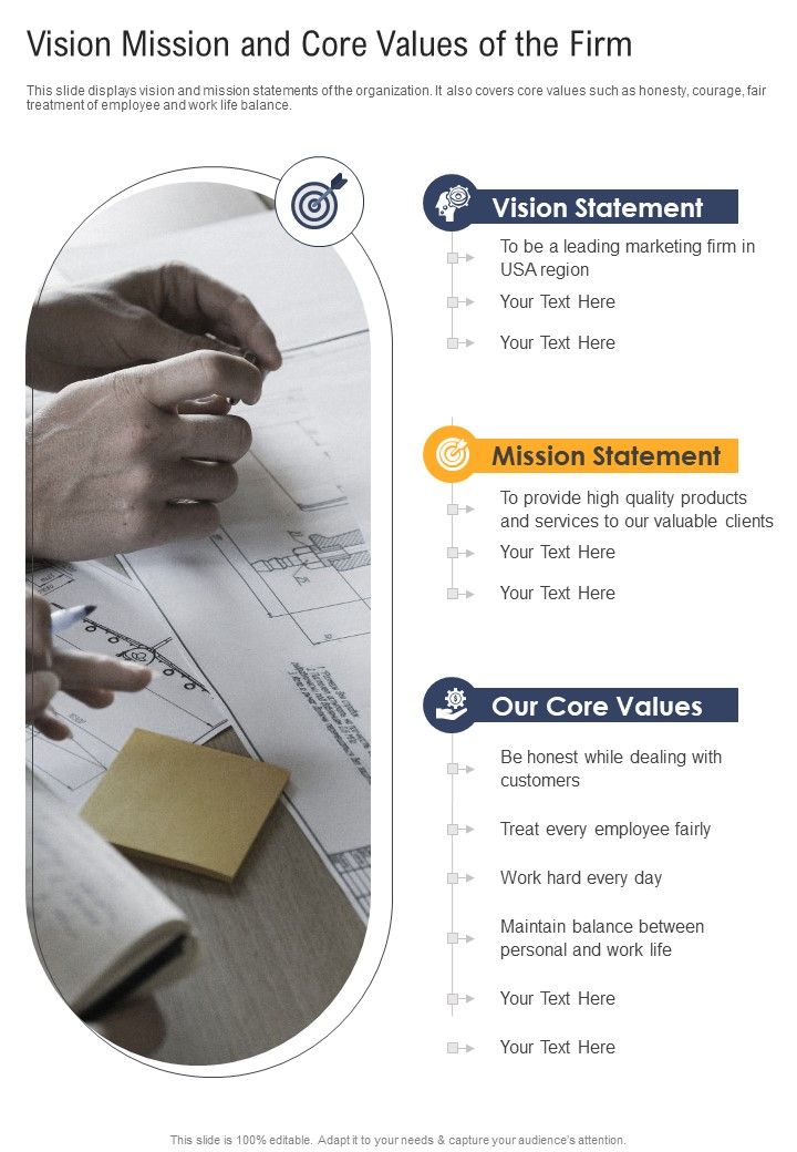 Vision Mission And Core Values Of The Firm One Pager Documents Slide01