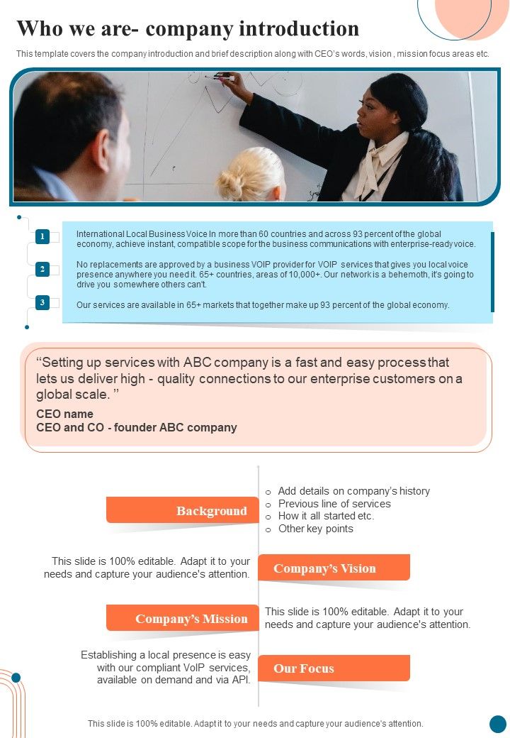 Voice_Over_Internet_Protocol_Infrastructure_And_Services_Who_We_Are_Company_One_Pager_Sample_Example_Document_Slide_1.jpg