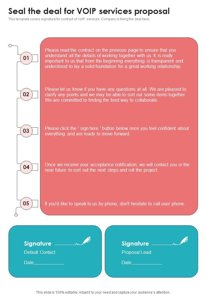 Voice Over Internet Protocol Telecommunications System Seal The Deal For Voip Services One Pager Sample Example Document Slide01