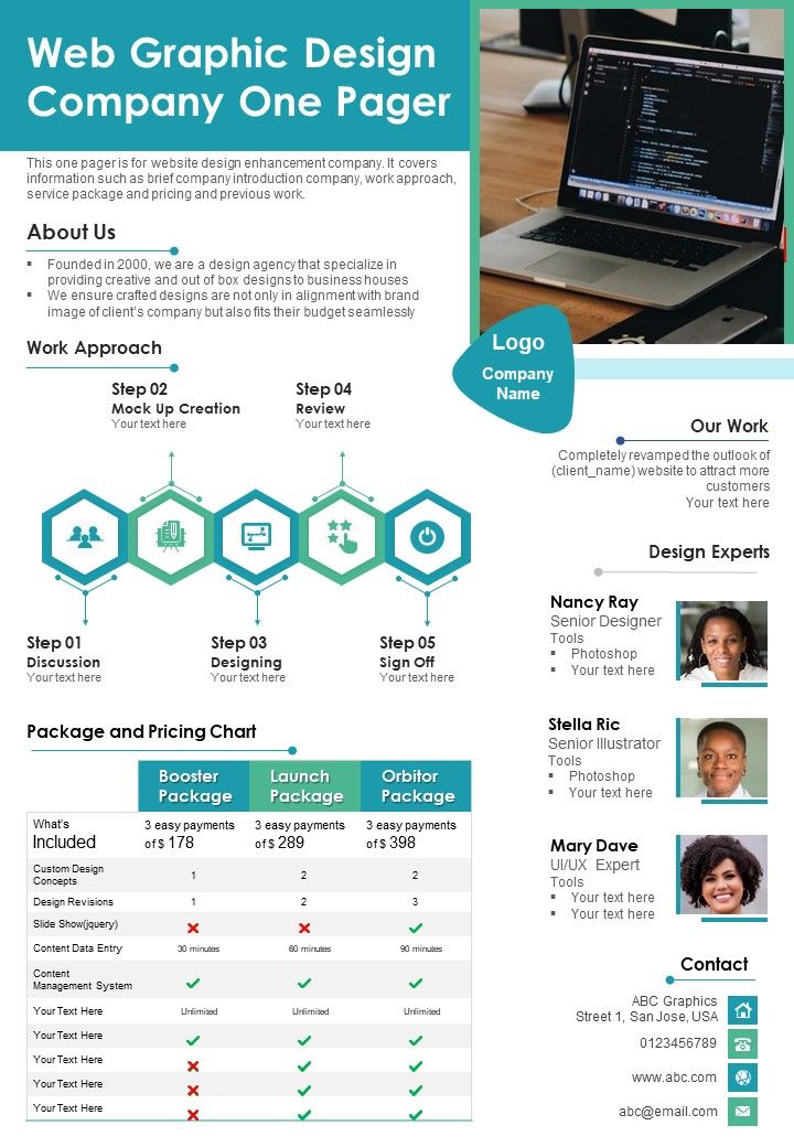Web Graphic Design Company One Pager PDF Document PPT Template Slide01