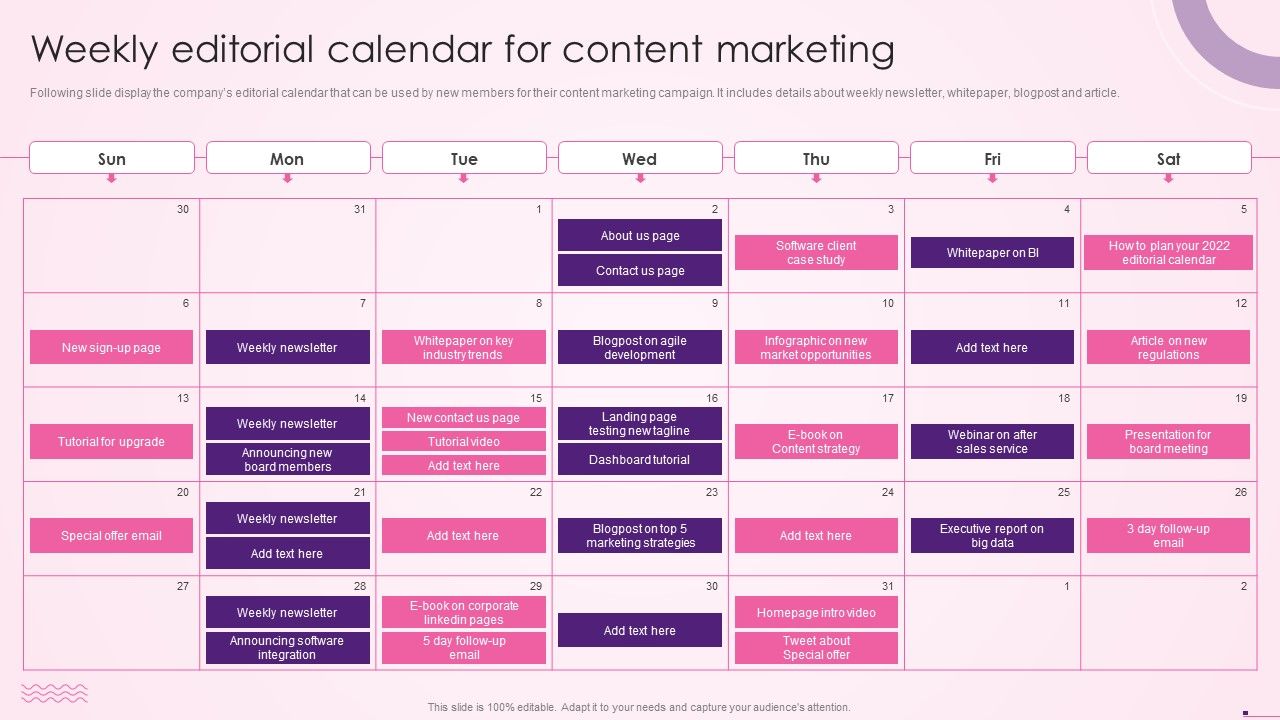 Weekly_Editorial_Calendar_For_Content_Social_Media_Content_Promotion_Playbook_Ideas_PDF_Slide_1.jpg