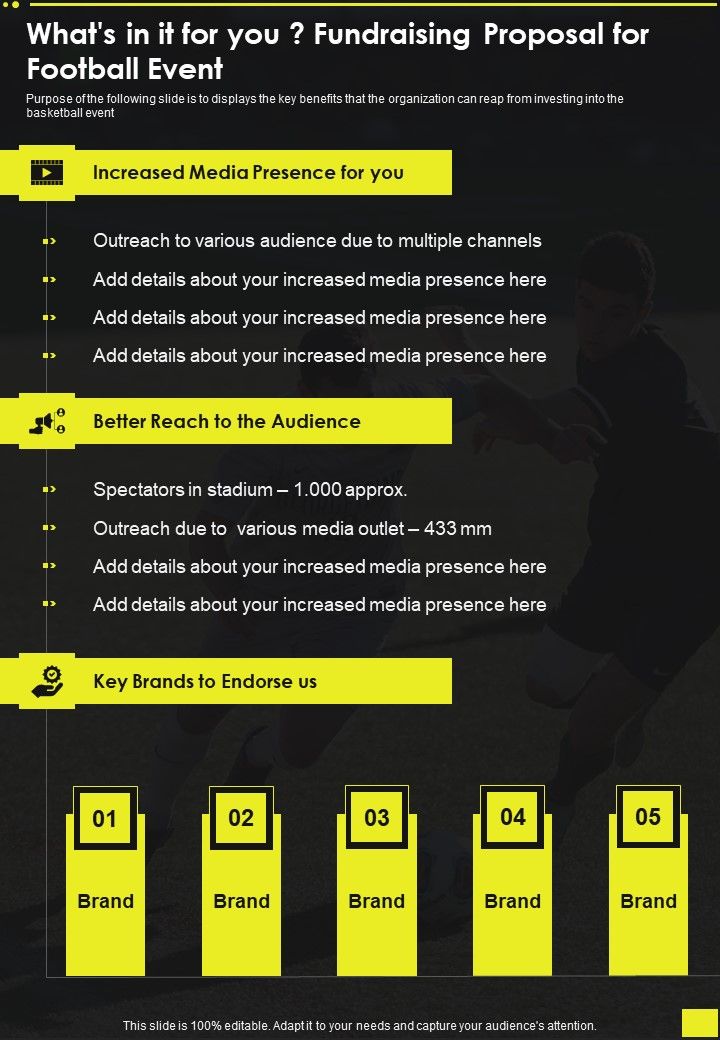 Whats In It For You Fundraising Proposal For Football Event One Pager Sample Example Document Slide01