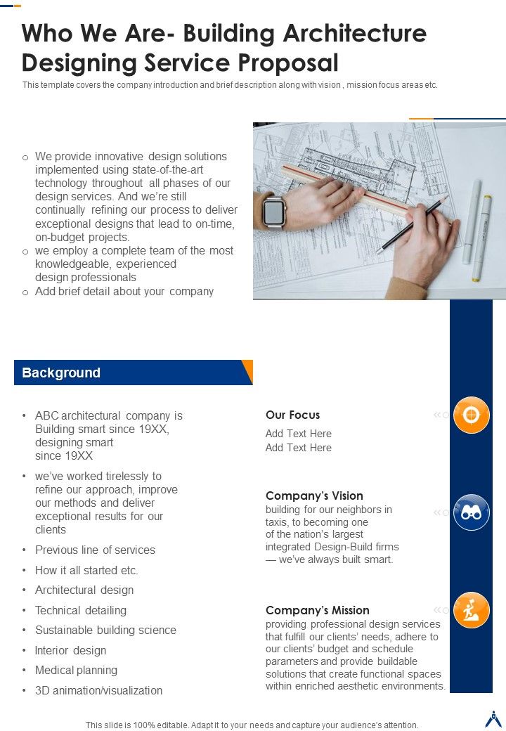 Who We Are Building Architecture Designing Service Proposal One Pager Sample Example Document Slide01