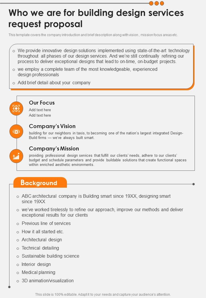 Who We Are For Building Design Services Request Proposal One Pager Sample Example Document Slide01
