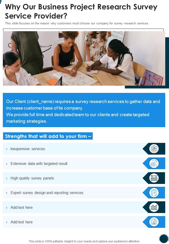Why Our Business Project Research Survey Service Provider One Pager Sample Example Document Slide01