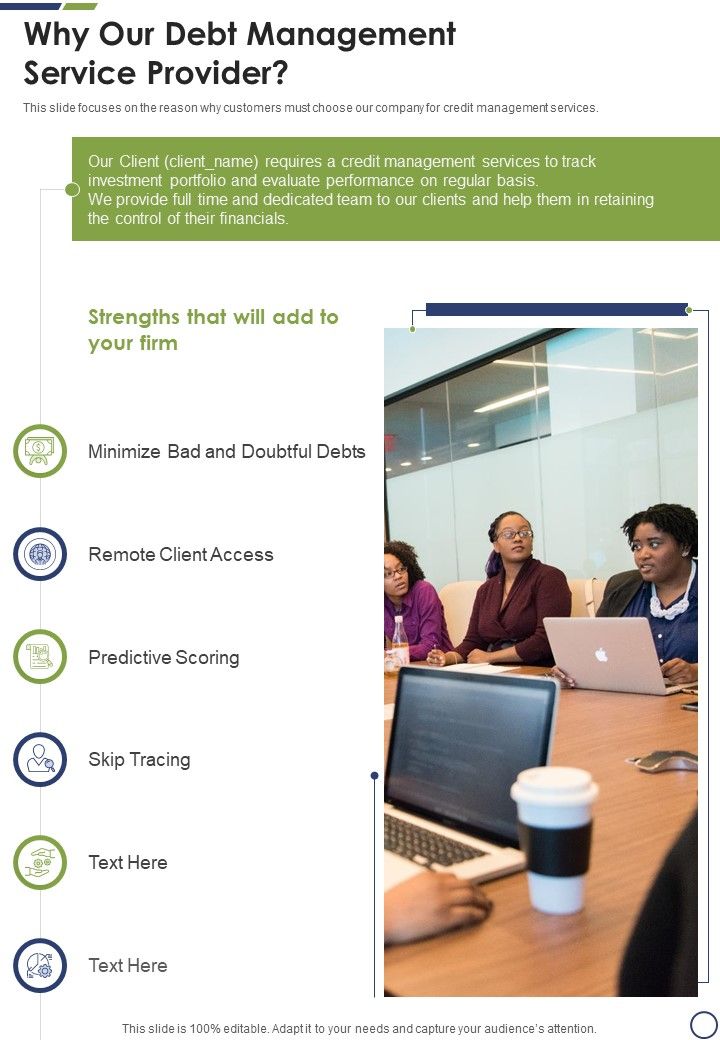 Why Our Debt Management Service Provider One Pager Sample Example Document Slide01