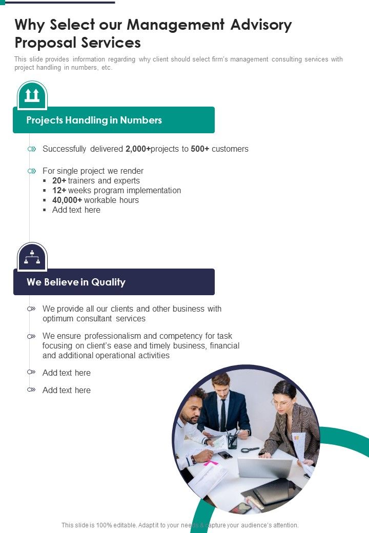 Why Select Our Management Advisory Proposal Services One Pager Sample Example Document Slide01
