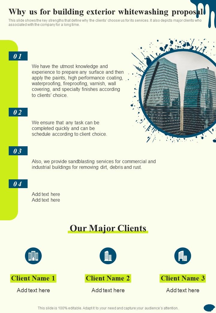 Why Us For Building Exterior Whitewashing Proposal One Pager Sample Example Document Slide01