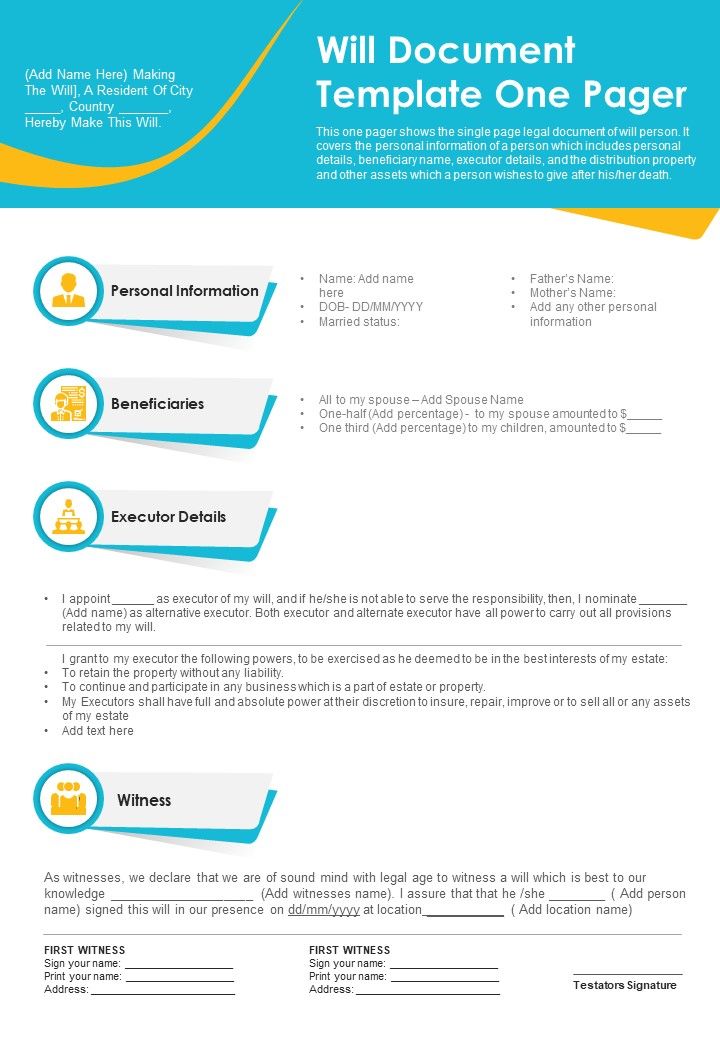 Will Document Template One Pager PDF Document PPT Template Slide01